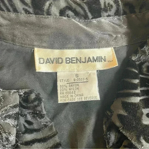 Vintage Black Velvet Burnout Sheer Button Up Blouse Small Whimsigoth Party - Picture 4 of 8